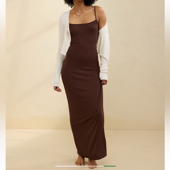 aerie Dresses & Skirts - aerie Brown Ribbed Maxi Slip with Spaghetti Straps Dress Women’s Large